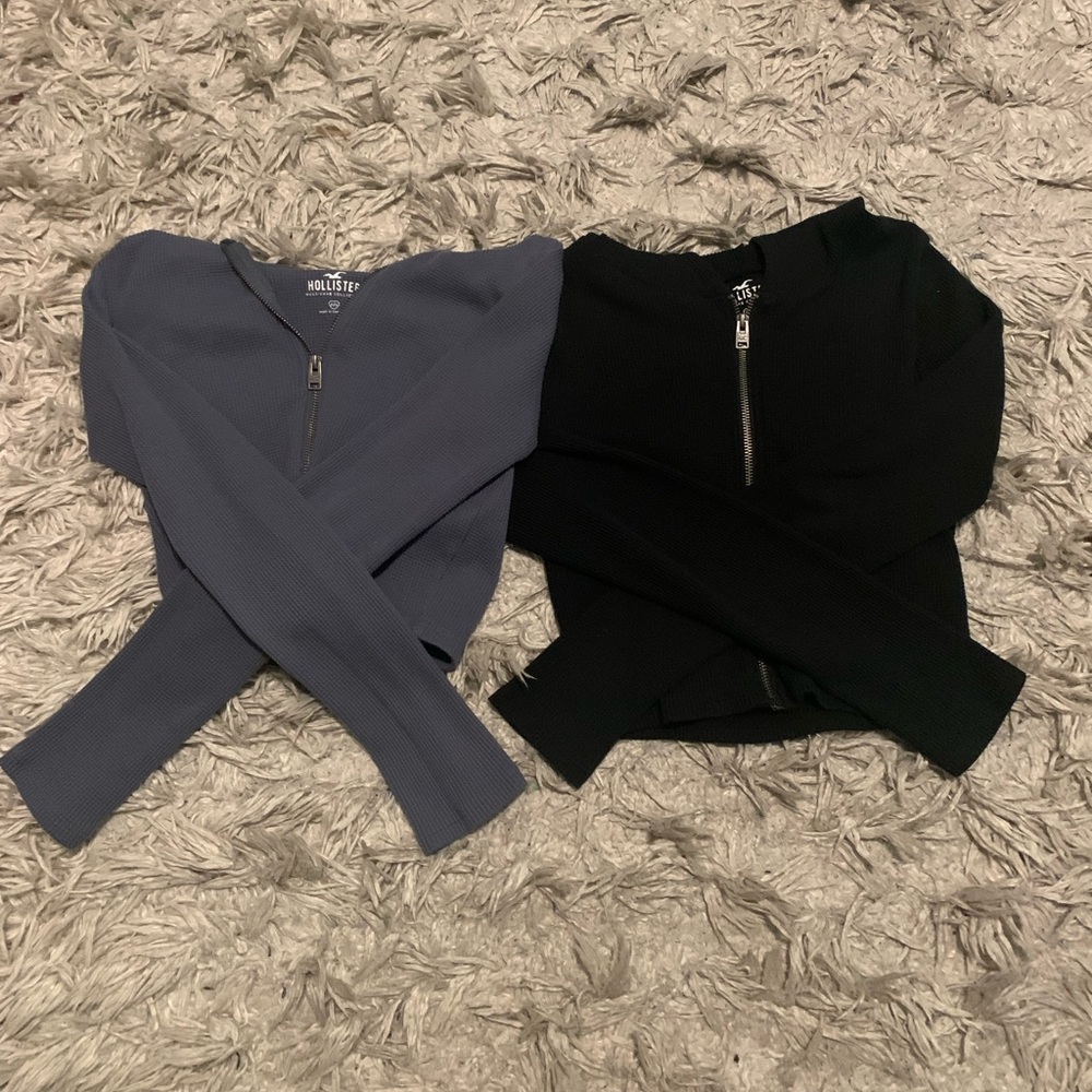 HOLLISTER cropped waffle knit zip ups